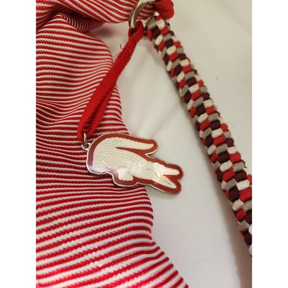 Lacoste Red And White Stripe Athletic Hobo Large Bag - Picture 2 of 7